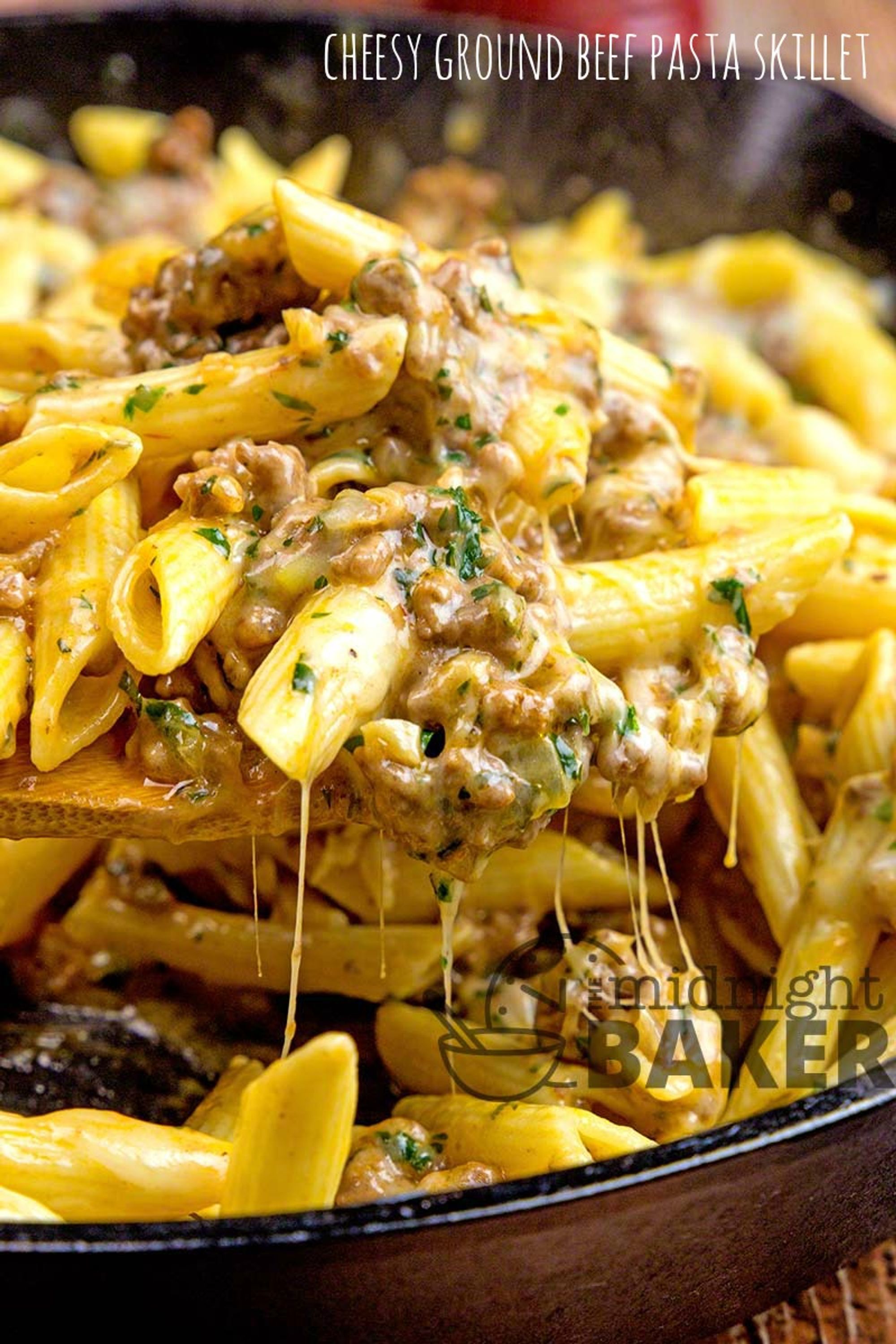 Cheesy Ground Beef Pasta Skillet The Midnight Baker My Recipe Magic 