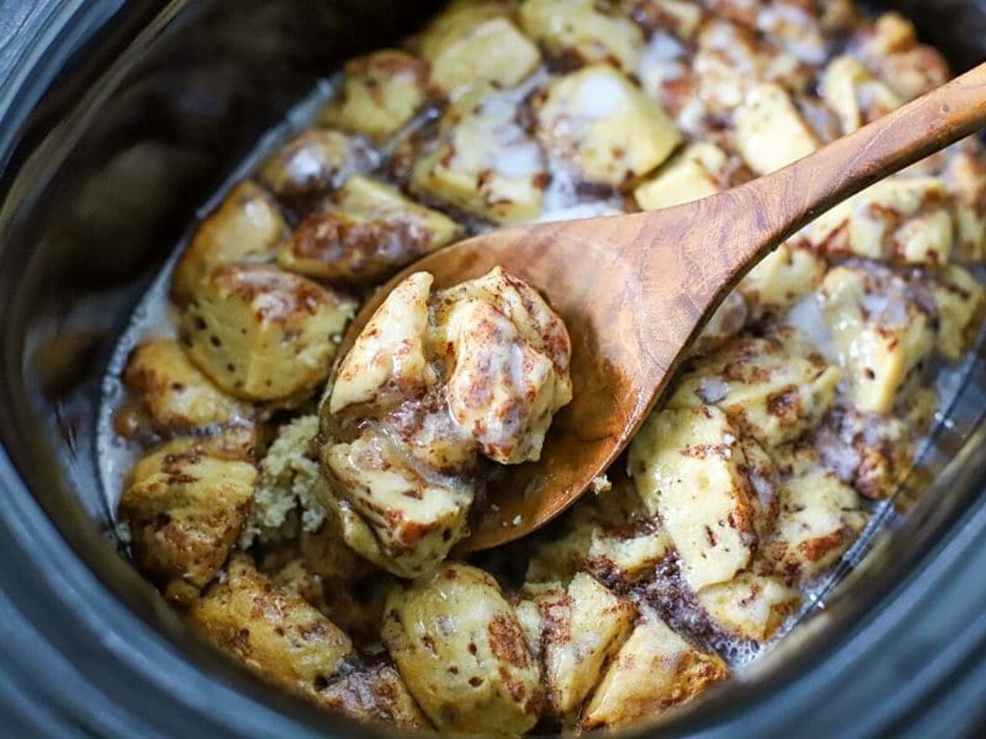 Easy Crock Pot Cinnamon Roll Casserole Suburban Simplicity My